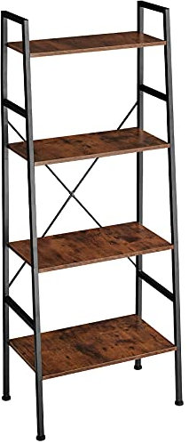 TecTake® Scaffale a Scala in Stile Industriale, Quattro Ripiani, Scaffale Salvaspazio, Struttura in acciaio, Libreria da parete per Soggiorno, Mobile Ingresso - Industrial Dark - 61,5 x 36,5 x 150 cm