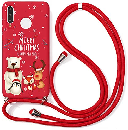 Yoedge Handykette Handyhülle für Huawei Y9 Prime 2019 / P Smart Z 6,59, Weihnachten Motiv Hülle mit Band Kordel zum Umhängen, Verstellbarer Necklace, Rot Silikon Stoßfest Schutzhülle, Tiere