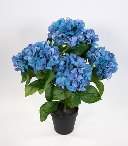 Seidenblumen Roß Großer Hortensienbusch 50x38cm blau im Topf GA Kunstpflanze Kunstblumen künstliche Hortensie Pflanze