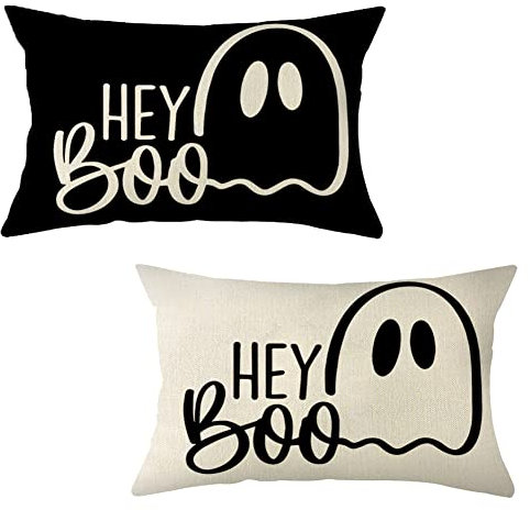 Halloween Hey Boo Lendenwirbelkissen, 30,5 x 50,8 cm, Halloween-Dekoration für Zuhause, Sofa, Couch, 2 Stück