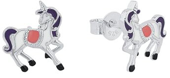 Prinzessin Lillifee Ohrstecker 925 Sterling Silber Mädchen Kinder Ohrschmuck, 1 cm, Silber, Einhorn, Kommt in Schmuck Geschenk Box, 2034216