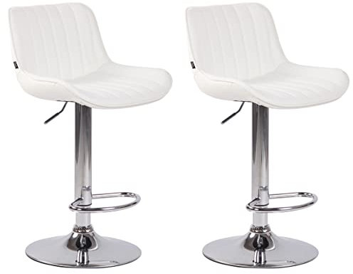 CLP 2er Set Barhocker Lentini Kunstleder Mit Fußstütze I Thekenhocker Höhenverstellbar & 360° Drehbar, Farbe:weiß, Gestell Farbe:Chrom