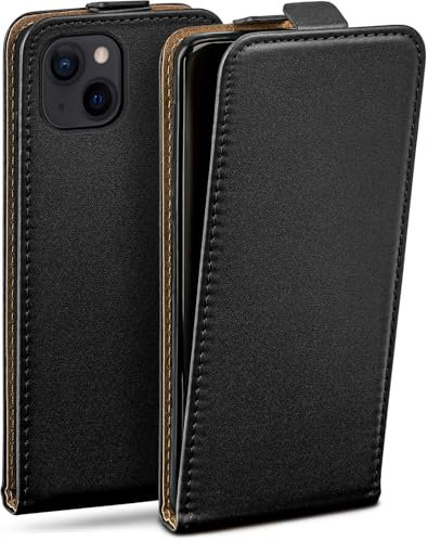 moex Flip Case für iPhone 14 Hülle klappbar mit 360 Grad Schutz, Handyhülle mit Displayschutz, PU Leder Handytasche Lederhülle, Flip Case Cover Klapphülle, Schwarz