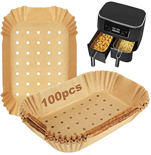YQL Air Fryer Liners for Ninja Dual,100PCS Perforated Parchment Paper for Air Fryer Disposable Air Fryer Paper Liners AF300UK AF400UK Accessories Compatible with Ninja,Tower,EMtronics Air Fryer