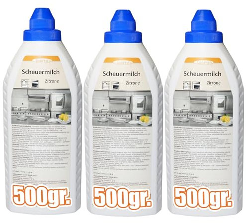 Lorito Scheuermilch Zitrone 3x 500 ml, zur Reinigung von Keramik, Edelstahl, Fliesen, entfernt hartnäckige Verschmutzungen in Bad und Küche