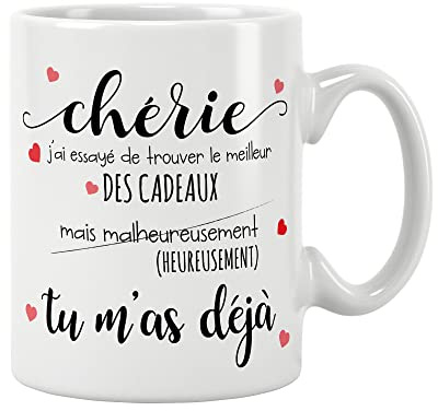 ÉNJA Création Mug amour SAINT VALENTIN pour une femme – Cadeau pour les AMOUREUX, femme, mari, petit-ami, mariage, anniversaire de mariage. Cadeau original. (POUR MA CHÉRIE)