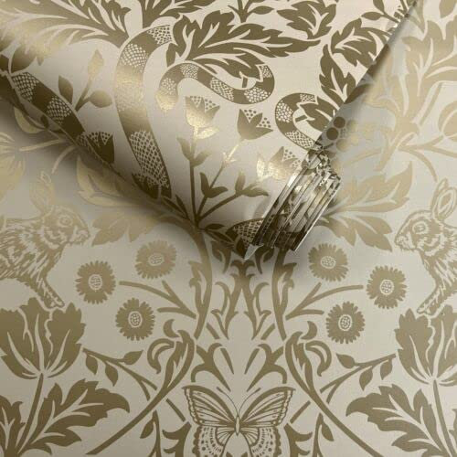 SOPHIE LAURENCE Neutral Metallic Shimmer Mirror Floral Woodland Animals Damask Wallpapers – for an Instant Texture to Wall Space