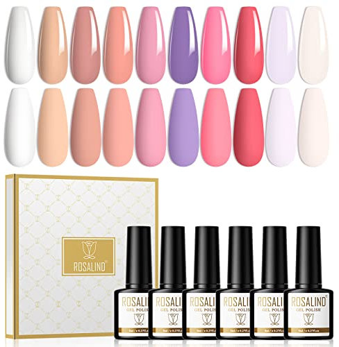 ROSALIND Smalto Semipermanente Unghie 10 Colori 8ml Pastello Smalti Gel Per Unghie UV LED Nude Bianco Rosa Viola Soak Off Nail Polish Primavera e Estate