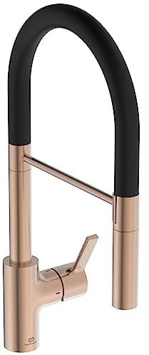 Ideal Standard – Gusto Küchenarmatur, Semi-Professional, mit 2-Funktionshandbrause an Silikonschlauch, Schwenkbereich 360°, 6,1 l/min, Schnellmontagesystem EasyFix+, Sunset Rose