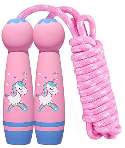 Cuerda de saltar para niños, cuerda de saltar para niñas, corde à sauter réglable pour enfant con mango de madera, cuerda de salto de algodón ajustable, ideal para entrenamiento de fitness