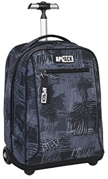 Appack Trolley, 2 in 1, Schulranzen mit Rollen, Rucksack mit Trolleyfunktion für Kinder, ab 1. Klasse, für Schule, Reisen, Mädchen&Jungen; schwarz/grau