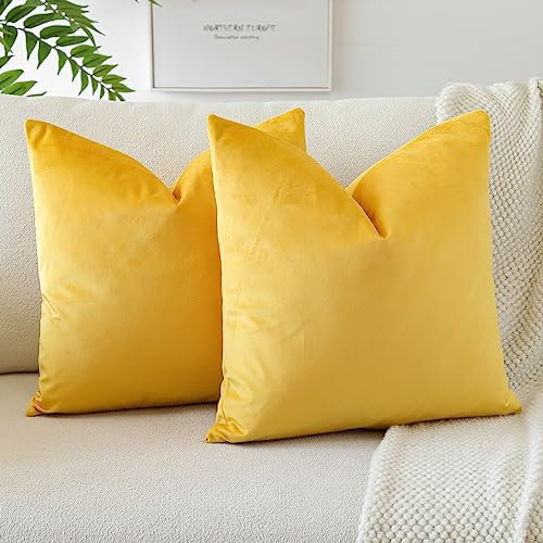 JOTOM Samt Kissenbezug Kissenhülle Sofakissen Dekokissen Kissenbezüge für Sofa Wohnzimmer Schlafzimmer 2er Set 45x45 cm Gelb
