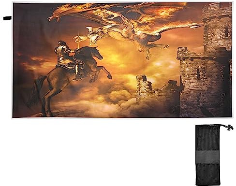 YOUJUNER Strandtuch Fantasy Dragon Castle Knight groß sandfreie schnell trocknende und leichte Badetuch Strandlaken Sport Handtuch Schwimmen Duschtuch