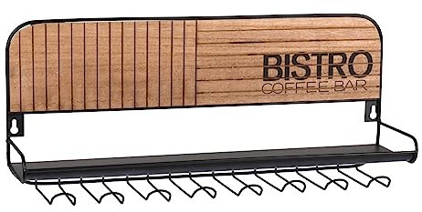 Spetebo Étagère murale en métal avec porte-verres – 48 x 20 cm – Étagère suspendue avec supports pour 7 verres – Étagère de cuisine, étagère à vin, bouteille, étagère à épices