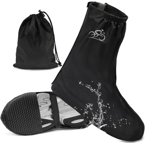 Copriscarpe Impermeabili per Pioggia, Copri Stivali Scarpe Antipioggia, Riutilizzabili Impermeabile Copriscarpe Moto Ciclismo per Fango Neve, Unisex Copriscarpe Alto Bici con Banda Regolabile, Nero