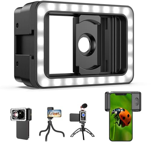 APEXEL 17mm et 37mm Adaptateur d'objectif pour Smartphone,Lumière à 3 Couleurs Compatible avec Les Objectifs de Téléphone à de 17mm et 37mm et Les Téléobjectifs,pour Presque Tous Les Smartphones