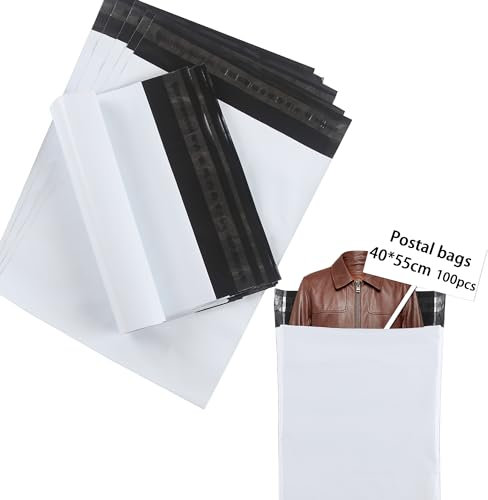 huruirui Versandtaschen 100Stück/40x55cm Plastik Versandbeutel Blickdicht Selbstklebend Versandtaschen Warensendung Versandtüten für Kleidung Logistikverpackungen Transport Verpackungskarton