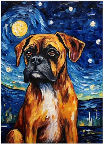 Starry Night Boxer Dog Jigsaw Puzzle 300/500/1000 Piece (300pc (28×40cm))