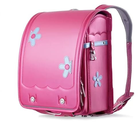Ransel Randoseru Rucksack wasserdichte Schultasche, verschleißfest und Kratzfest, bequem und atmungsaktiv auf dem Rücken,Flower Rose red,A