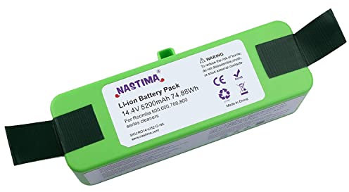NASTIMA Xlife Lithium-Ionen-Akku, 14,4 V, 5200 mAh, kompatibel mit iRobot Roomba 985 980 966 960 895 890 880 870 860 790 780 770 760 695 690 680 675 650 640 620 614