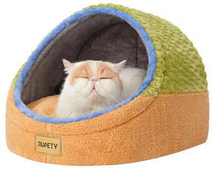 Jiupety Nettes Katzenhöhle, Katzenhaus Katzenkorb, Katzenbett mit rutschfestem Boden, Katzenkörbchen mit waschbare abnehmbare Kissen, M (41cm x 41cm x 33cm), Grün