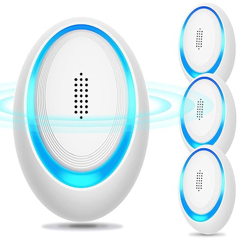Anti Moustique Ultrason Prise,Ultrason Souris Mouche 4 Paquets, Appareil Repulsif Souris Efficace pour Repousser Les Rats, Les araignées, Les moustiques, Les Souris, Les cafards Bla