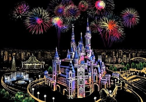 Figured'Art Kratzfarbe, Format A3 (29,7 x 42 cm) – Magisches Schloss – komplettes Set mit Scratch Painting Kratzkarte