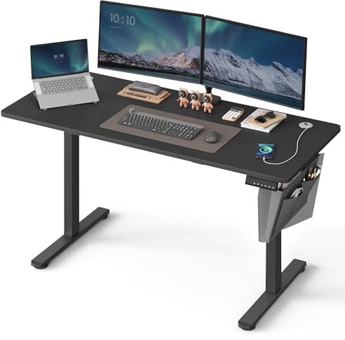 SONGMICS Höhenverstellbarer Schreibtisch elektrisch, 140 x 60 cm, Verstellbarer Tisch, Memory-Funktion für 4 Höhen, für Büro, tintenschwarz LSD134B01