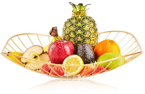 LINXIU Metal Fruit Basket Stand - Decorative Countertop Fruit Bowl with Wire Rack for Vegetable Snacks (Gold)
