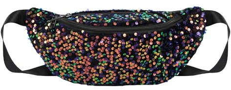 Damen Bauchtasche mit glitzernden Pailletten, Glitzer-Hüfttasche mit verstellbarem Riemen, multifunktionale Schultertasche, Brusttasche, grün, 33*10*15cm (L*W*H), suitable for waist 90-136cm, Casual