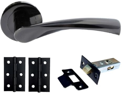 Betley Butterfly Astrid Door Handles Twist Lever on Rose 64mm Tubular Latch & Hinges, Black Nickel 120mm, Internal Wooden Doors Handle Set