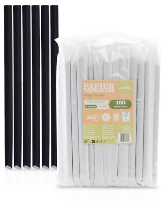 Sovie Bubble Tea Trinkhalm Schwarz aus Papier FSC®, Ø 12 mm x 23 cm, 100 Stück – Einzeln verpackt, dicke umweltfreundliche Papierstrohhalme für Bubble Tea & Shakes**