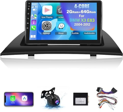 NHOPEEW 2+64G Autoradio für BMW X3 E83 2004-2012 - Drahtlos Carplay & Android Auto - 9 Zoll Android 13 Autoradio mit WiFi GPS EQ FM RDS + AHD Rückfahrkamera&Mic