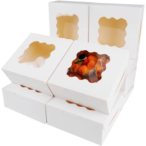 KEYIDO 20 Pack White Bakery Boxes with Window, 6x6x2.5 Cookie Boxes, 6 Inch Square Gift Wrap Boxes for Donuts, Biscuits, Pies, Cakes, Chocolates, Muffins, Party Favours