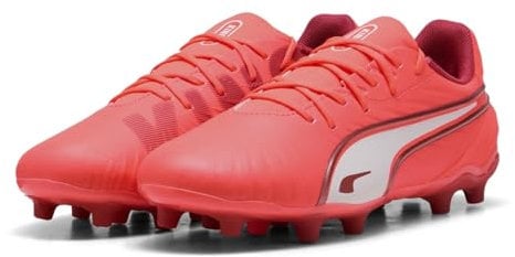 PUMA King Match FG/AG Jr, Zapatillas de Deporte Unisex niños, Glowing Red Puma White Red, 43 EU