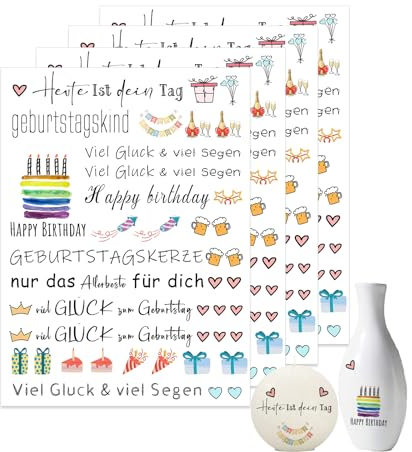 Bolosa® 4 Stück Kerzentattoos, Kerzentattoos Geburtstag, Wasserschiebefolie, Alles Gute Zum Geburtstag, Kerzen Geburtstag, Sticker Geburtstag, Kerzentattoo, Kerzen Tattoo, A5 19x15cm, Geburtstage B