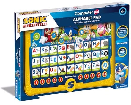 Clementoni - Computer Kid Sonic Alphabet Pad, interaktiver Alphabetier, Lernspiel ab 4 Jahren, mit elektronischen Aktivitäten zum Entdecken von Buchstaben, Wörtern und Zahlen, italienische Sprache,