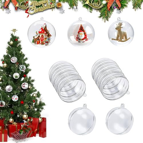CLHXWU 20 Stück 6cm Befüllbare Weihnachtskugeln,Acrylkugeln Transparent,Plastikkugeln Mit Öse Zum Aufhängen,Teilbar,Wiederverwendbar