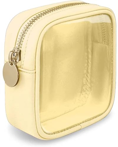 Make up Aufbewahrungstasche Mini Clear Travel Makeup Organizer Bag Small Cute Preppy Makeup Bag Cosmetic Zipper Toiletry Storage Clutch Coin Pouch for Women(Beige)