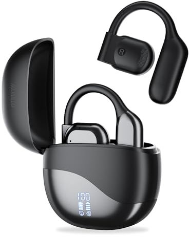 OTRBCOY True Wireless Open Ear Headphones, Bluetooth Headphones 5.4 with Microphone, 75H Playtime, Earhook Earbuds, Digital Display, Open Earbuds, Premium Stereo Sound, IPX5 Water Resistant
