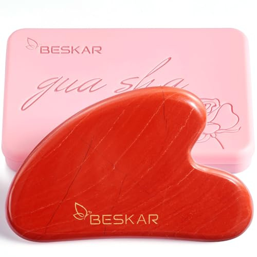 BESKAR Gua Sha Outil pour Visage, Pierre de Jade Naturelle Guasha Masseur | Sculpter la Mâchoire, Raffermir la Peau du Visage et Réduire le Rides