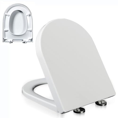 Pp,02C,WC Sitz Absenkautomatik Toilettensitz Softclose Klodeckel Quick-Release Toilettendeckel mit Verstellbaren Scharnieren, Einfache Montage & Reinigung, D Form, Weiß Toilettenbrille