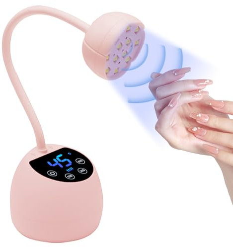 CGBE Mini UV Nail Lamp with Smart Sensor and Display, 12 Beads Mini Nail Lamp, UV Lamps for Gel Nails with 4 Modes, Portable LED Nail Lamp with USB Charging Cable in Salon Or DIY at Home, Pink