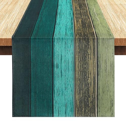 LRartdeco Tischläufer Dunkelgrün, Tisch Läufer Modern Grün Farbverlauf Holz Maserung,Table Runners Abwaschbar,Tischdecke Tischdeko,für Tisch Deko für Wohnzimmer Esszimmer, 40 x 140 cm