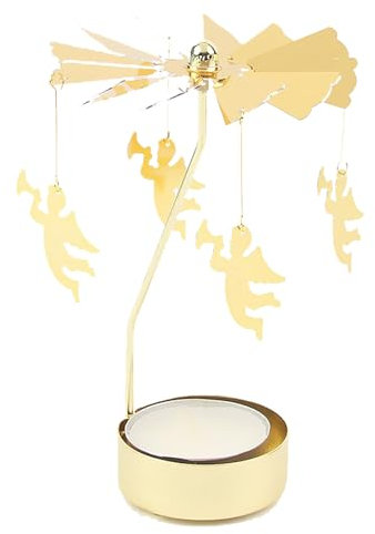 TenaLucy Drehbarer Kerzenhalter,Teelicht Karussell Windlicht Karussell Rotierender Kerzenhalter Teelichtkarussell Gold,Drehender Teelichthalter mit Engel Schneeflocke,für Tischdeko（Angel）