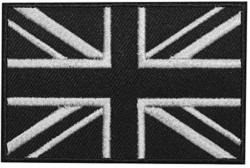 British United Kingdom Flag Black Union Jack Flag Patch Embroidered Applique UK Great Britain Iron On Sew On Emblem
