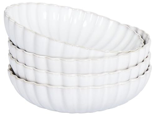 Conjunto de 4 platos hondos para pasta de gres caolín artesanal acabado esmalte reactivo blanco Nettle