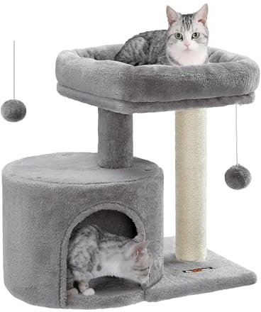 Feandrea Kratzbaum klein, Katzenbaum mit Sisalstamm, Katzenkratzbaum mit gepolsterter Plattforme, für Kätzchen, hellgrau PCT50W