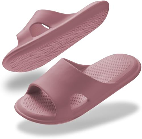 Misolin Claquettes Femme Chaussons Hommes Léger Antidérapant Douche Pantoufles Sandales Confortable Maison Piscine Plage Slides,Brun Rougeâtre W7(37-38 EU)