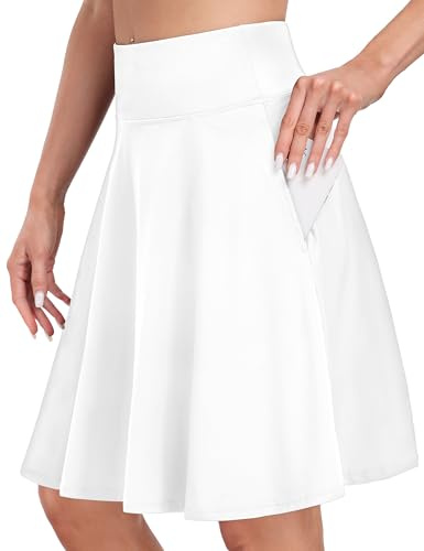 Desol Jupe-short de golf et de tennis pour femme - Longueur genou avec short et poches - Taille haute - Jupe de sport athlétique décontractée pour l'entraînement, blanc, Taille XL